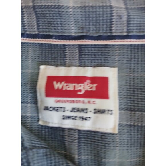 Wrangler Mens 2XL Casual Button Up Shirt Flannel Blue Plaid Long Sleeve Pockets - Picture 9 of 10